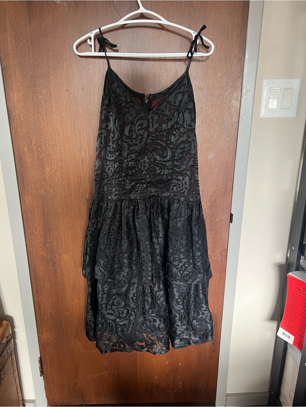 Black Lace Overlay Tiered Slip Dress